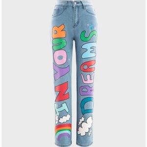 In Your Dreams Printed Baggy High Waist Jeans